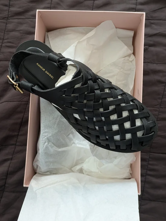 NWT Mansur Gavriel Black Woven Fisherman Leather Sandal - Picture 2 of 10